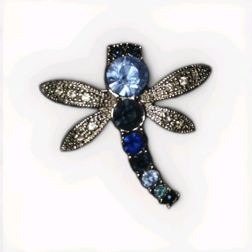 1998 Avon Crystal Dragonfly Pin Brooch Silvertone Blue Rhinestones Original Box